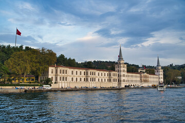 Kuleli Military High School building seen from bosporus Cruise in Istanbul,Turkey