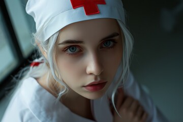 Woman in a Nurse Outfit Cosplay Background created with Generative AI Technology