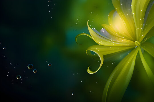 background with green leaves and glowing flower