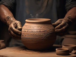 Concept of ceramics and artistic work of clay artists in 3d