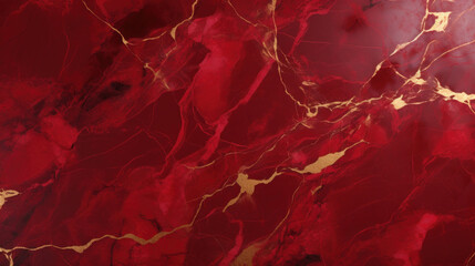 Vibrant red marble with striking gold fissures, ideal for bold and luxurious design elements. - obrazy, fototapety, plakaty