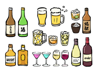 ドリンク・飲み放題・宴会飲み物・お酒のイラストセット