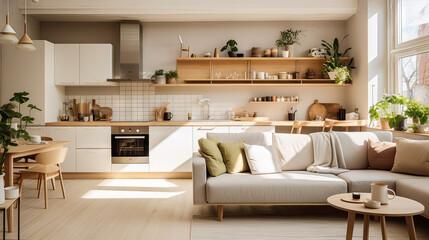 Stylish apartment interior with modern kitchen. Idea for home design