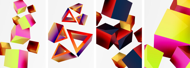 Composition of 3d cubes and other geometric elements background design for wallpaper, business card, cover, poster, banner, brochure, header, website