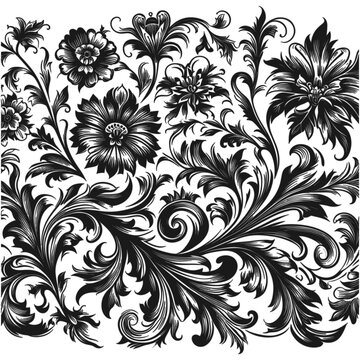 seamless floral pattern Black and White