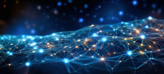 Obraz premium Abstract neural network background in blue tones with yellow lights