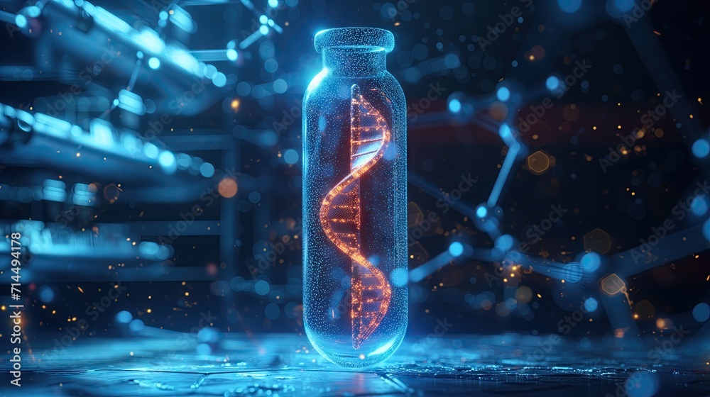 Wall mural concept of genetic engineering, vector of realistic test tube and shape of dna inside with science t
