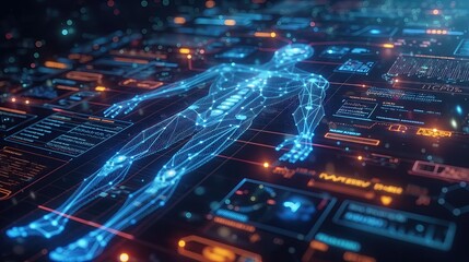 Obraz premium Modern technology in healthcare, medical diagnosis. Online medicine infographic concept. Artificial intelligence help integrate and analysis data about health patients.