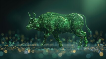 Stock market bull market trading Up trend of graph green background rising price. concept - obrazy, fototapety, plakaty
