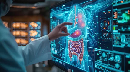 Poster The doctor touching the patient digestive system hologram. © PT
