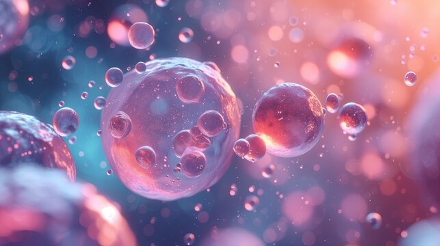 molecule and bubble background, concept cosmetics solution. Water and vitamin drop on skin cell. 