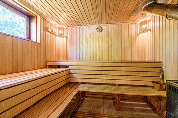 standard interior wooden bath, sauna, steam room