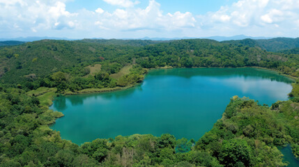 lake in the mountains, top view of a lake