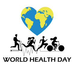 Wishing Creative Concept of World health day. World health day text with doctor stethoscope and happy globe in heart shape.
