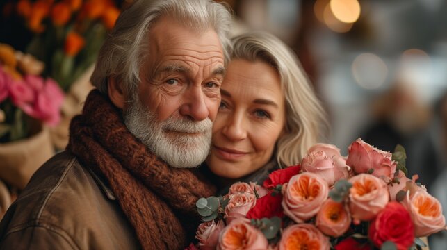 Senior Couple Valentines Day created with Generative AI Technology, ai, generative