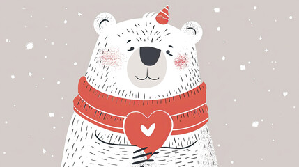 Cute bear with  red heart. Holiday banner.