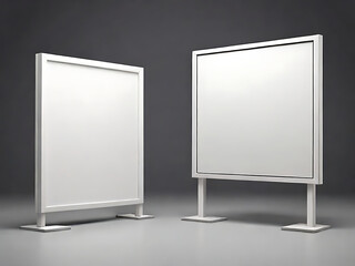 empty blank mock up poster frame  ,Empty space advertisement board, blank white signboard on roadside in city, Square blank billboard in city ,billboard blank white , Promotional poster mock up