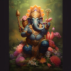 Firery ganesha with fiery background with black background ai generated
