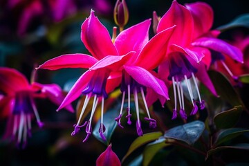Close-up of fuchsia flower with vibrant colors. Generative AI - obrazy, fototapety, plakaty