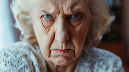 Angry belligerent senior woman looking at the camera