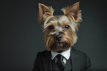 Fototapeta premium Portrait of a Yorkshire Terrier dog dressed in a formal suit