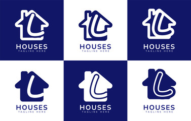 Set of houses home logo with letter L. This logo combines letters and house or home. Perfect for housing business, real estate, mortgage, house rental, house buying and selling.