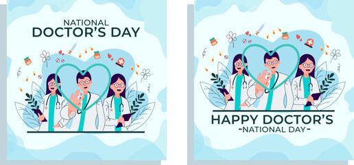 Vector flat design national doctor's day illustration with the team of doctors medic
