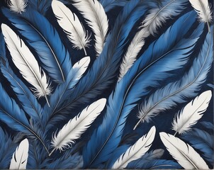 Illustrations, backgrounds, pattern: fantasy white and blue feathers