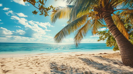 Naklejka premium beach and palm on sea with nice sky background