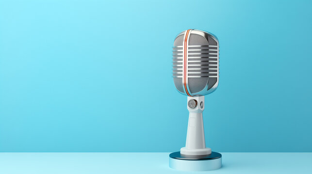 microphone and lead on a bright red background, Retro style microphone, Retro microphone isolated on isolated background, microphone isolated, Ganerative AI