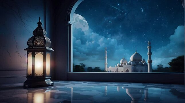 lantern lamp with mosque background at night