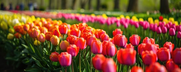 Vibrant tulip garden in full bloom
