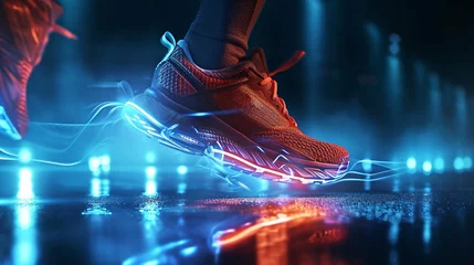 Schilderijen op glas Fitness with Running Shoes. Experience the Best in Athletic Shoe Brand Advertisement Elevate Workout  Fitness App Promotion. © dimensdesign