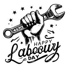 hand holding spanner wrench, Happy Labour Day Continuous one line draw design vector graphic illustration with black outline drawing Labor Day icon concept sketch of of the workers hand with spanner d