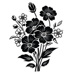 Silhouette flower bouquet black color only