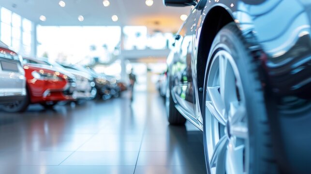 image of a cardealer showroom, blurred, white background 