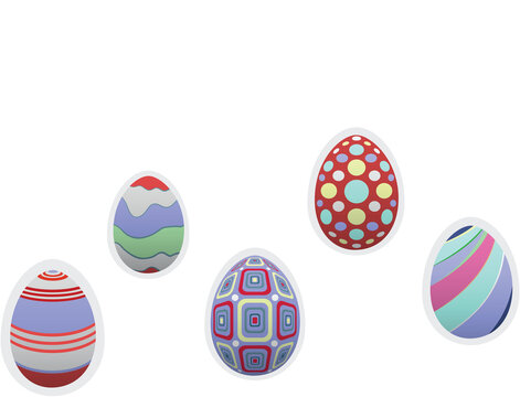 Digital png illustration of many colourful hanging easter eggs on transparent background