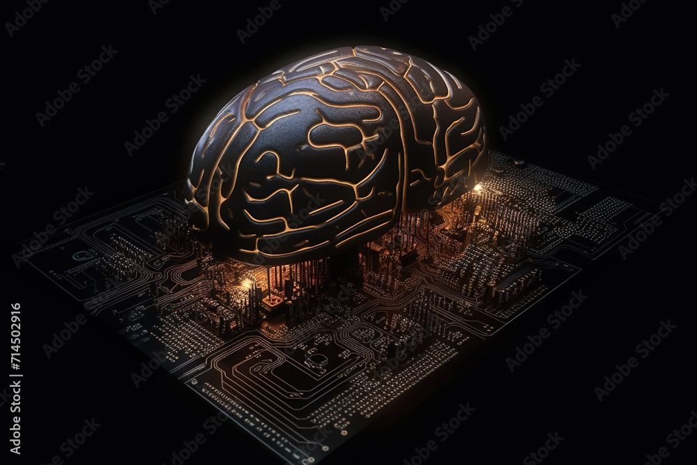Poster Artificial intelligence science concept with technological AI brain on the circuit board