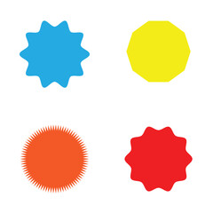  Set of vector starburst, sunburst badges. Different color. Simple flat style Vintage labels. Colored stickers 2 5 1 1