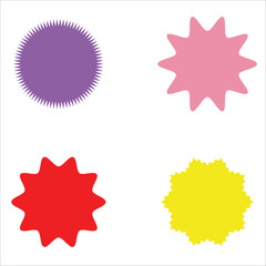  Set of vector starburst, sunburst badges. Different color. Simple flat style Vintage labels. Colored stickers 3 5 3 2