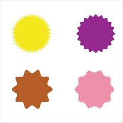  Set of vector starburst, sunburst badges. Different color. Simple flat style Vintage labels. Colored stickers 2 1 4 6