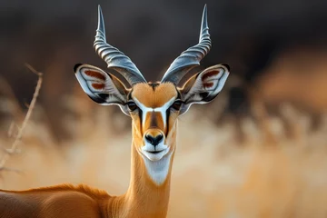 Papier Peint photo autocollant Antilope Capture the grace of an antelope in our wildlife photography. This striking portrait showcases the elegance and natural charm of these magnificent creatures in their habitat.