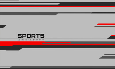 Gray modern sports background design with horizontal red and black lines. Abstract sports banner. Vector illustration