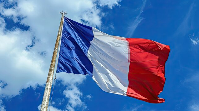 Flag of France, waving flag, blue sky, Independence Day of France