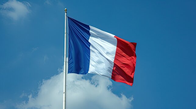 Flag of France, waving flag, blue sky, Independence Day of France