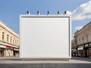 empty blank mock up poster frame  ,Empty space advertisement board, blank white signboard on roadside in city, Square blank billboard in city ,billboard blank white , Promotional poster mock up