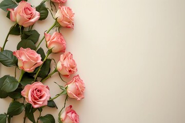 romantic pink roses top view in isolated background, perfect valentine's day background for expressing love
