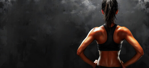 Fototapeta na wymiar Illustration of a Female Bodybuilder's Sculpted Back for Dynamic Gym and Athletic Promotion