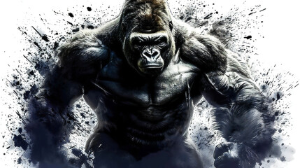 Illustration of Fearless Angry Gorilla Striding with Clenched Hands.