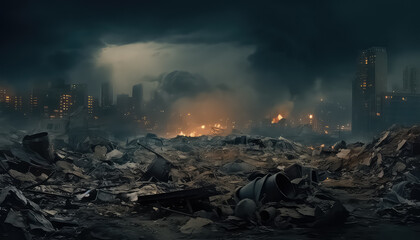 Apocalypse in the Big City Gray Smog and Mountains of Garbage , Environmental eco safe Conservation
